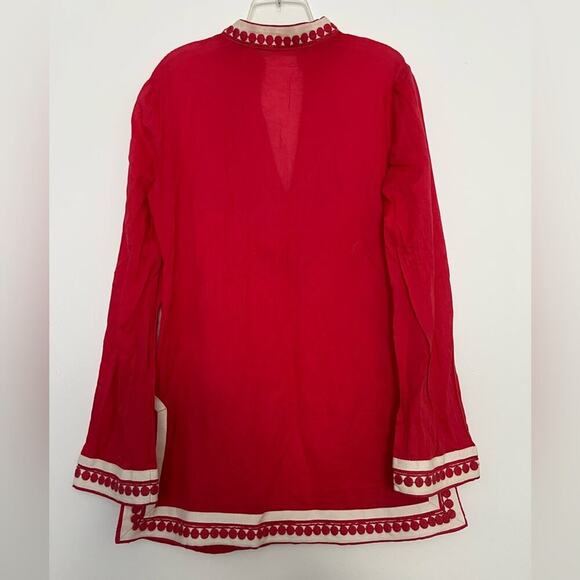 Tory Burch Long Sleeve Cotton Tunic in Carnival Red - Picture 5 of 7